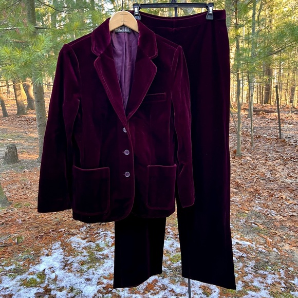 70s Act III Burgundy Maroon Velvet 2-Piece Pants Suit Groovy Whimsigoth Boho - Picture 11 of 12